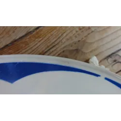 Franse brocante ovale schaal, blauwe roos, Sarreguemines Corsica