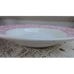 3 Franse brocante soep borden, roze motief, Digoin, Domremy