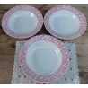 3 Franse brocante soep borden, roze motief, Digoin, Domremy