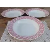 3 Franse brocante soep borden, roze motief, Digoin, Domremy